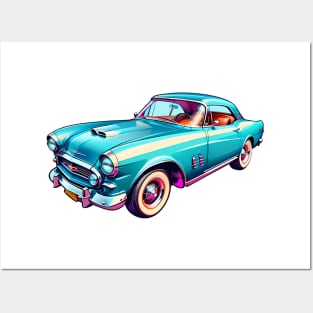 Colored Classic Car Design in Vibrant Vector Style Posters and Art